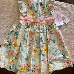 NWT Bonnie Jean floral and pink gingham bow  toddler dress